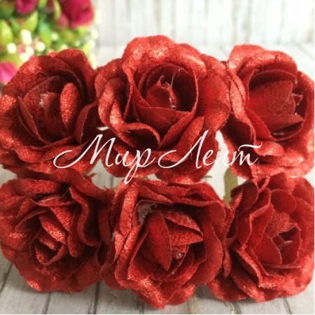 Роза тканевая с блеском, 3,5 см, красный, упаковка 36 шт.