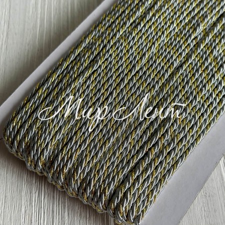 Шнур декоративний, 3 мм, сірий з золотом, рулон 50 м