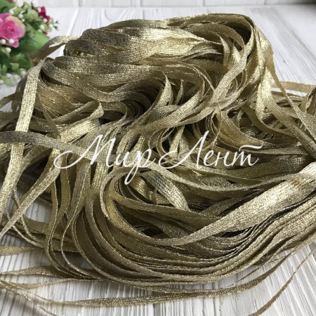 Тасьма парчева з мішковиною плоска, 6 мм, золото, моток 90 м