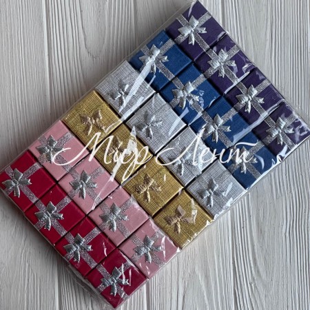 Набор коробочек для украшений квадратный, 4х4х3 см, с парчовой ленточкой, УПАКОВКА 24 шт.