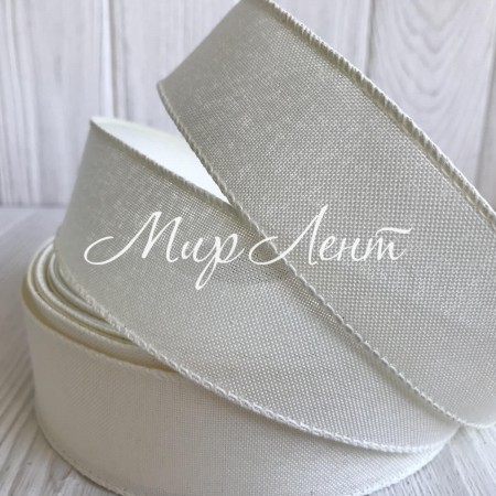 Котонова стрічка з проволочним кантом, 3,8 см, молочна, рулон 23 м