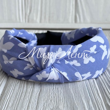 Обруч чалма з метеликами, 4 см, блакитно-ліловий, шт.