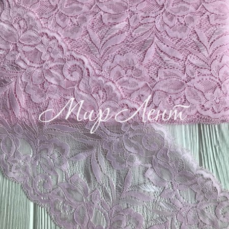 Кружево стрейчевое "Лиана", 15 см, светло-розовый, рулон 9 м