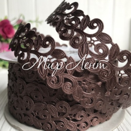 Лента-кружево, 2 см, коричневый, рулон 20 м