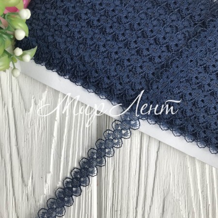 Кружево Амели (нестрейчевое), 1,5 см, сапфировый, рулон 16,5 м