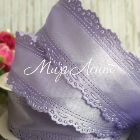 Атлас с ажурным кантом, 3,5 см, лиловый, рулон 20 ярдов (18,5 м)