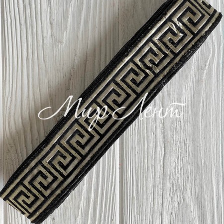 Тесьма вышиванка (греческий узор), 3,3 см, черная, рулон 9 м
