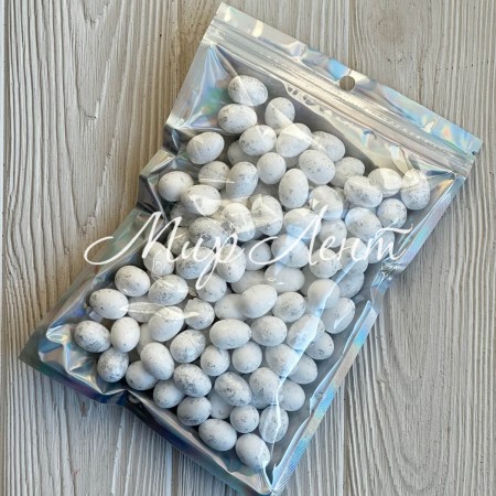 Пасхальные яйца (L00717), 1,5х1,8 см, белые с серебром, упаковка 100 шт.
