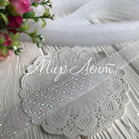 Регілін, 2 см, білий з перламутром, рулон 23 м