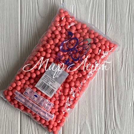 Бусина матова "Зефірка", 10 мм, яскраво-коралова, упаковка 500 грам