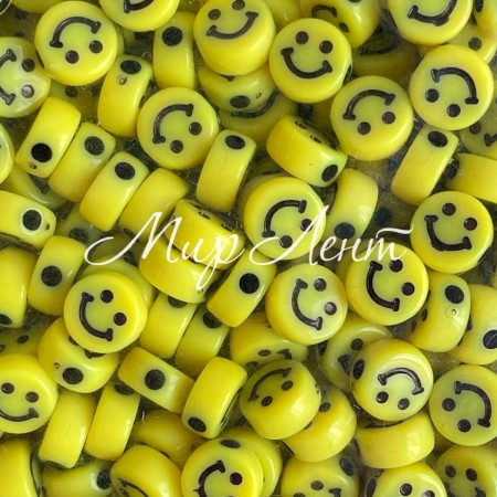 Бусина смайлик, 10 мм, жовтий, упаковка 500 г