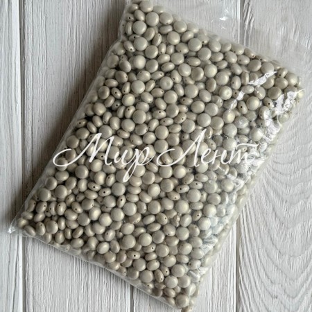 Бусина акриловая перламутровая таблеточка (С11821), 10 мм, светло-серая, упаковка 500 г