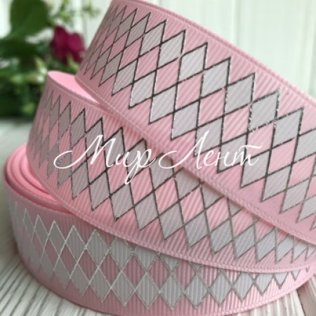 Репс с ромбами, 2,5 см, светло-розовый, рулон 23 м