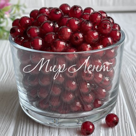 Бусина пластик с белой серединкой, 8 мм, бордовая, упаковка 500 г