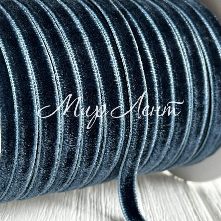 Лента велюр, 0,6 см, полуночно-синий, рулон 45 м