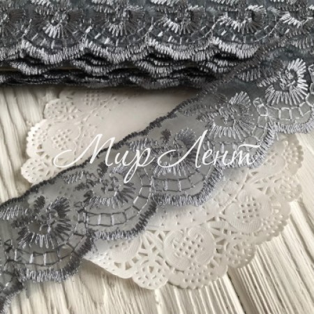 Мереживо яблучко, 4,5 см, сірий, рулон 9 м