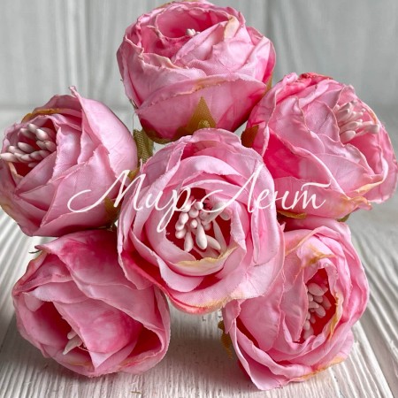 Винтажная роза с тичинками, 3,5 см, розовая, упаковка 42 шт.