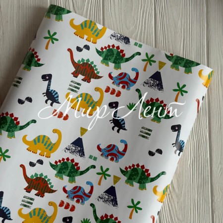 Подарочная бумага, 70х100 см, белая с динозаврами, упаковка 2 шт.