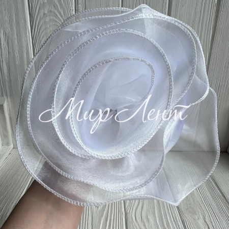 Брошка-цветок с органзы большая (леска), 22 см, белая, шт.