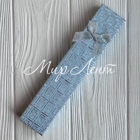 Коробочка для украшений прямоугольная, 21х4,3 см, голубая, узор с парчовым бантиком, 1 шт.