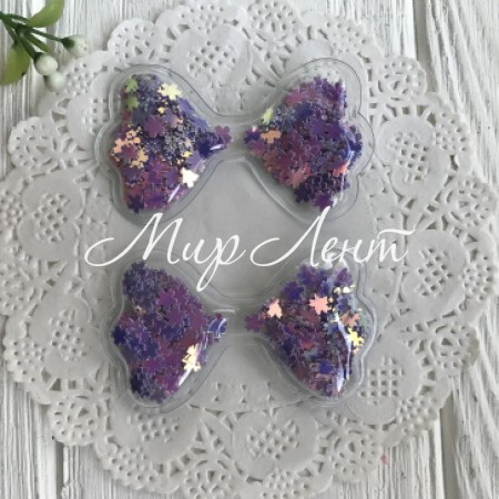 Силиконовый бантик з наполнителем, 6,3х3,6 см, фиолетовые перламутровые цветы, упаковка 20 шт.