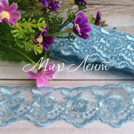 Кружево яблочко, 4,5 см, голубое, рулон 9 м