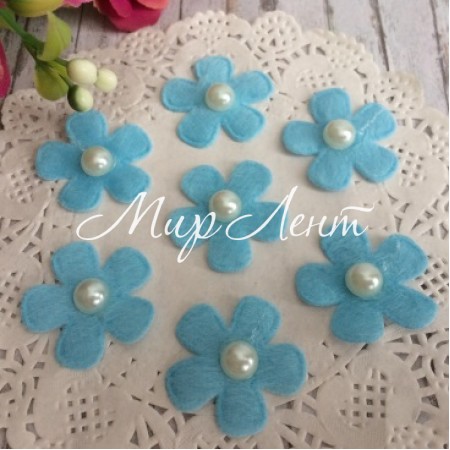 Цветочек из фетра с жемчугом, 2,5 см, голубой, упаковка 1000 шт.