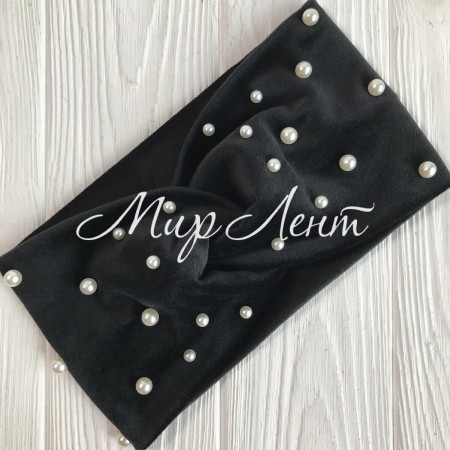 Повязка спорт велюр із жемчугом, 11 см, чорний, шт.