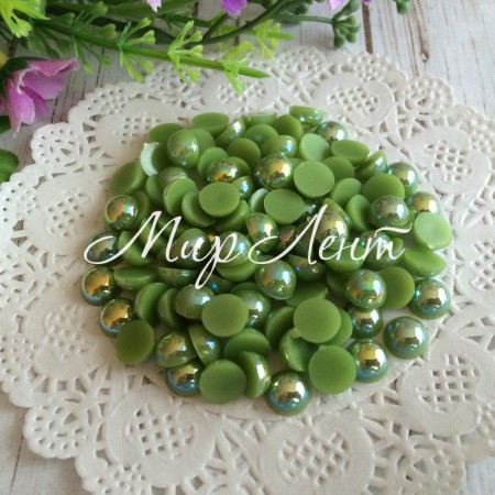 Полубусина 8 мм, оливковый перламутр, упаковка 250 г
