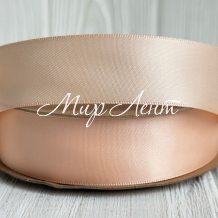 Двостороння атласна стрічка New (преміум), 2,5 см, персикова, рулон 23 м