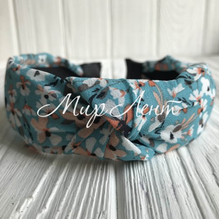 Обруч чалма шифон в цветочек, 4 см, бирюзовый, шт.