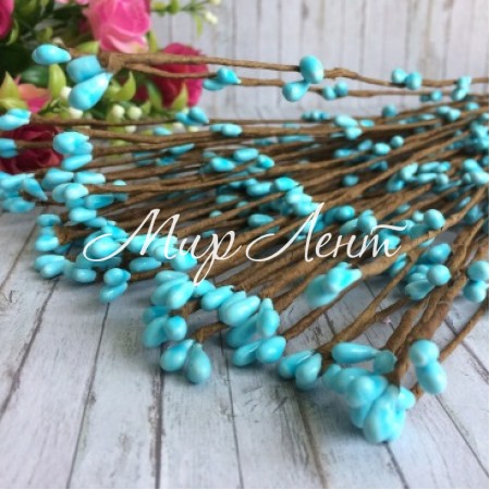 Декоративная ветка с тычинками, 40 см, светло-бирюзовый, упаковка 100 шт.