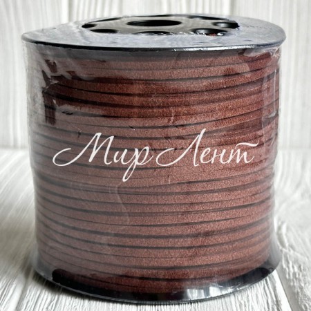Кожаный шнур, 0,26х1,4 мм, коричневый, рулон 90 м 