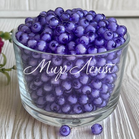 Бусина пластик с белой серединкой, 10 мм, фиолетовая, упаковка 500 г