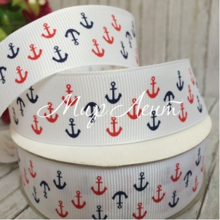 Репс 2,5 см, якоря маленькие, белый, рулон 23 м