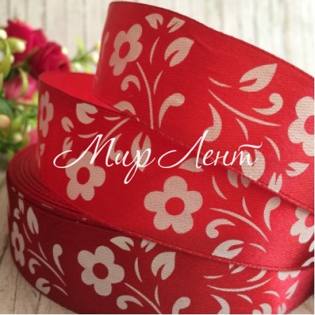 Атлас цветок-листик, 2,5 см, бургунди, рулон 45 м