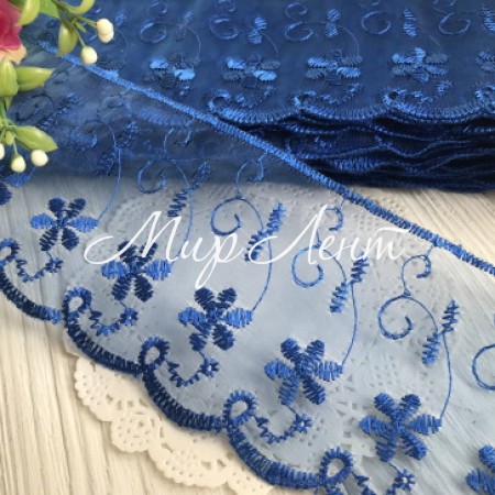 Кружево органзовое Беатрис, 8 см, темно-синее, рулон 13,5 м