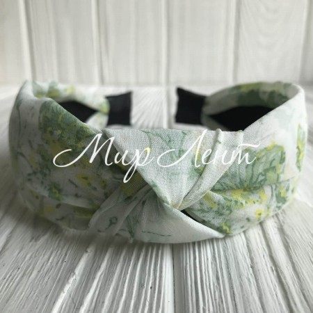 Обруч чалма шифон в цветочек, 4 см, бело-зеленый, шт.