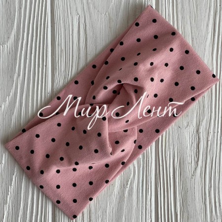 Повязка трикотаж чалма в горох (детская), 17х8 см, пудровая в черный горох, шт.