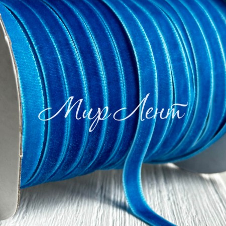 Лента велюр, 0,6 см, васильковый, рулон 45 м