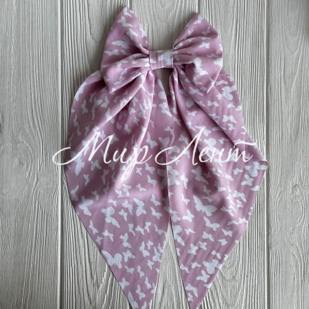 Резинка (уточка) большой бант платок с бабочками, 14х35 см, светло-розовая, шт.