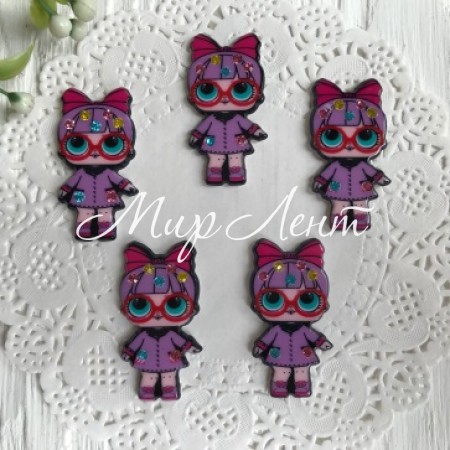 Кабошон Lol со стразами, 3,5 см, в пальто фиолетовом, упаковка 25 шт.