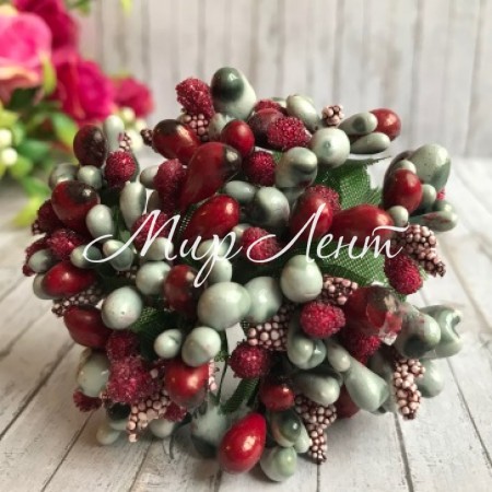 Веточка двухцветная, бургунди-серый, упаковка 12 пучков (144 шт.)