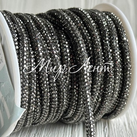 Стразовый шнур, 3,5 мм, графитовый, рулон 10 м