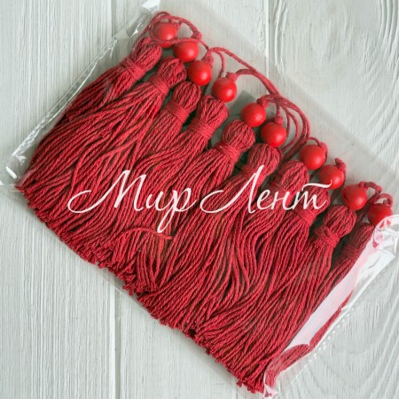 Кисточка декоративная с хлопка (D30196), 22 см, красная, упаковка 10 шт.