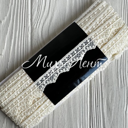 Кружево органзовое (D30108), 1,9 см, молочное, рулон 13 м