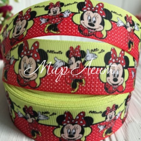 Репс 2,5 см, Минни, желто-красный, рулон 23 м