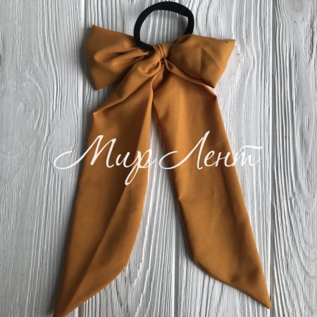 Резинка Твилли с узким бантом однотонная, 30 см, горчичный, шт.