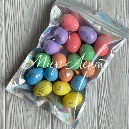 Пасхальные яйца (L00737), 3х4 см, цветные с серебром, упаковка 18 шт.