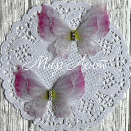 Шифоновая бабочка трехслойная со стразами (хамелеон), 6х5,5 см, малиново-оливковая, упаковка 25 шт.